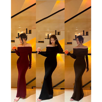 Beautiful Sexy Off-the-shoulder Dress Tight Waist Slim Hip Skirt