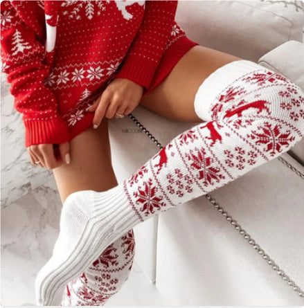 Set Christmas Jacquard Loose Knit Long Sleeve Dress & Socks