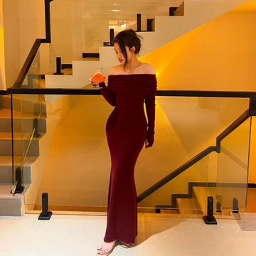 Beautiful Sexy Off-the-shoulder Dress Tight Waist Slim Hip Skirt